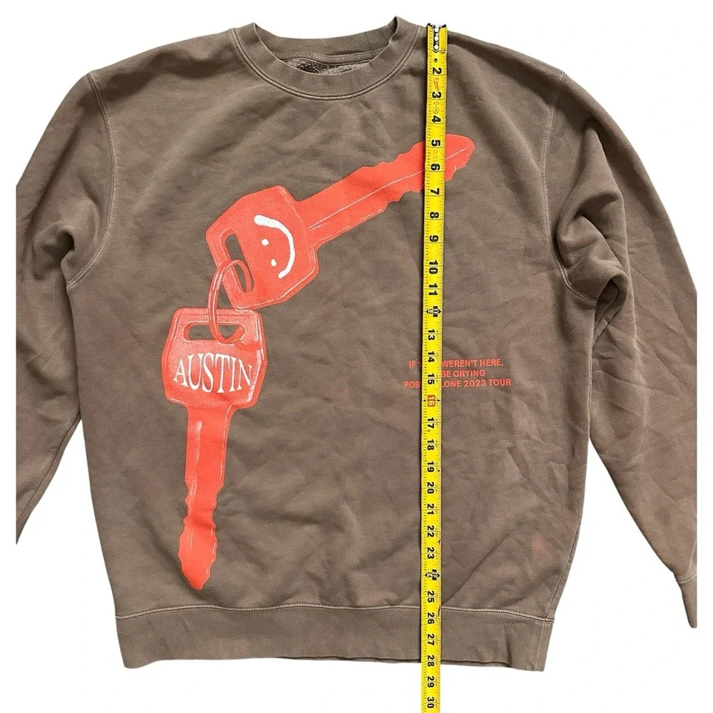 Post Malone‎ Brown 2023 Tour Austin Keys Graphic Crewneck Sweatshirt Size L READ